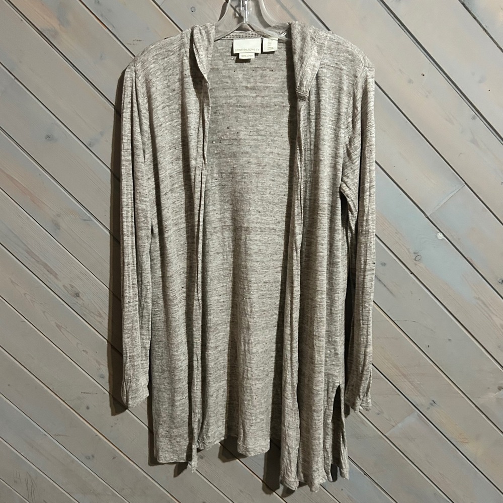 Cynthia‎ Rowley Linen Blend Open Front Hooded Cardigan Sweater Small